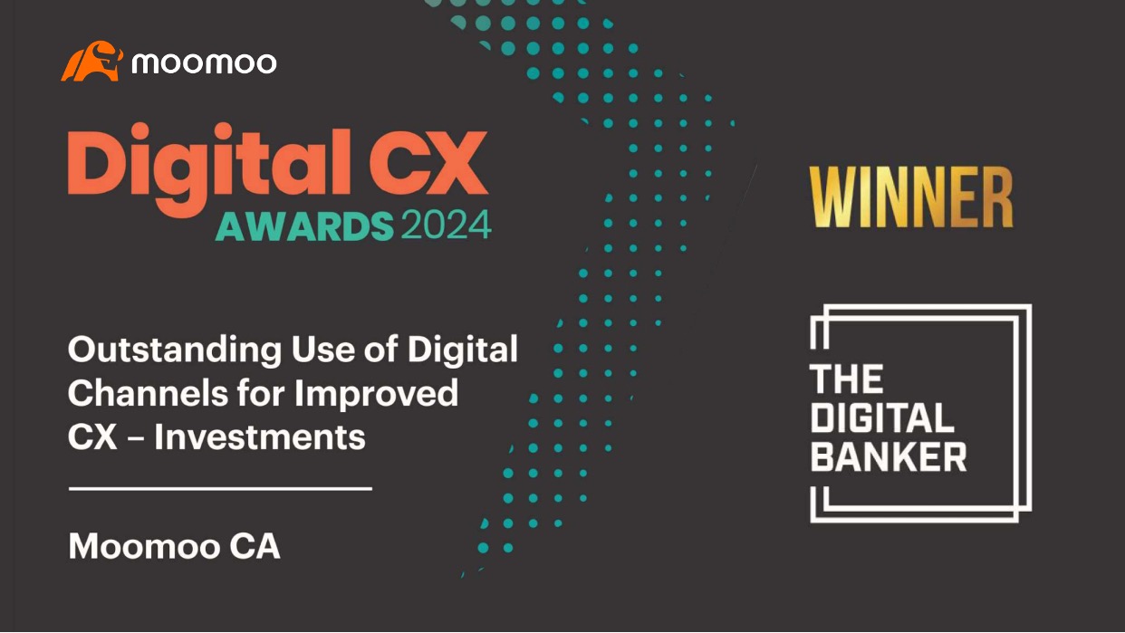 Moomoo Financial Canada Inc wins the “Outstanding Use of Digital Channels for Improved CX – Investments” Award at the Digital CX Awards 2024 by The Digital Banker